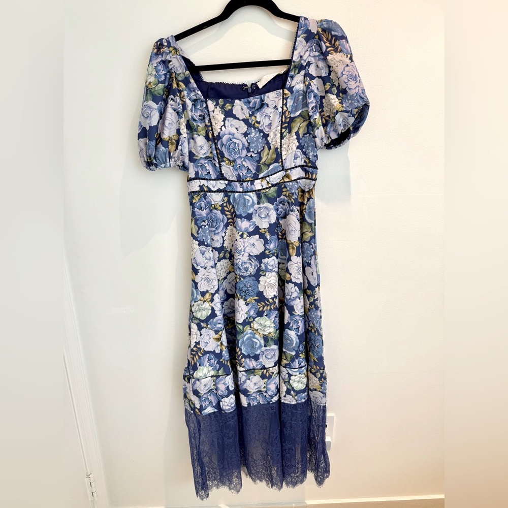 Rachel Parcell Puff Sleeve Lace Trim Midi Dress NWT Size 4